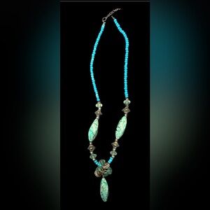 Turquoise Beaded Necklace with Stone Pendants - Women Jewelry